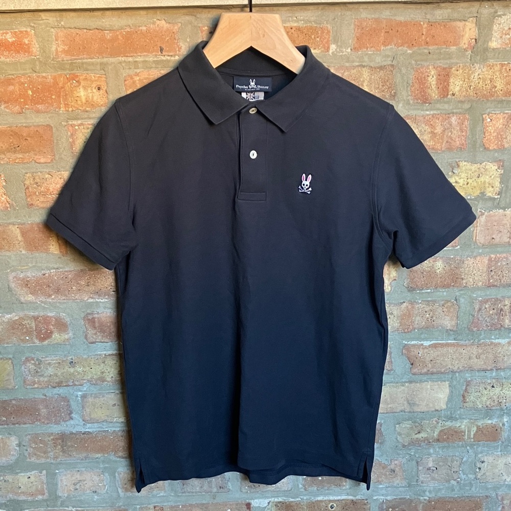 Psycho Bunny Black Polo with Small Embroidered Bunny Logo